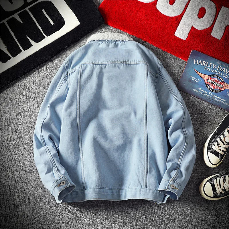Men's Vintage Fleece Lined Denim Jacket Long Sleeve