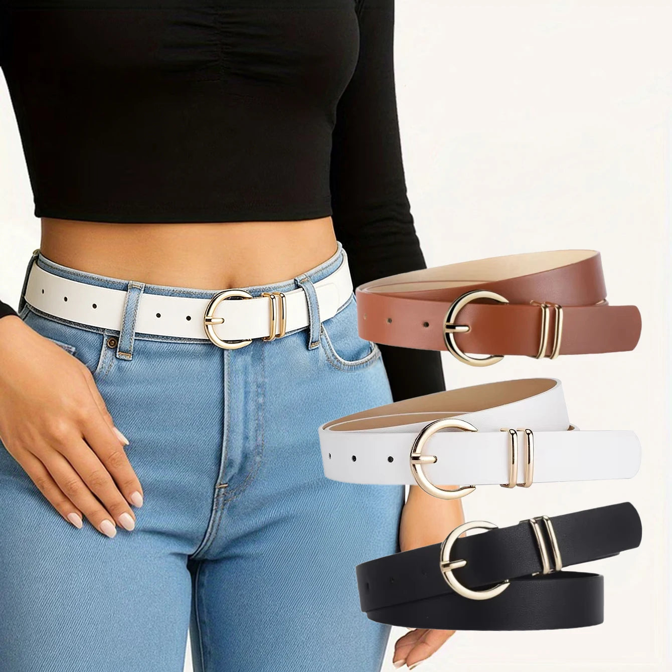 Women Belt Stylish Metal Buckle Belts Minimalist Dress