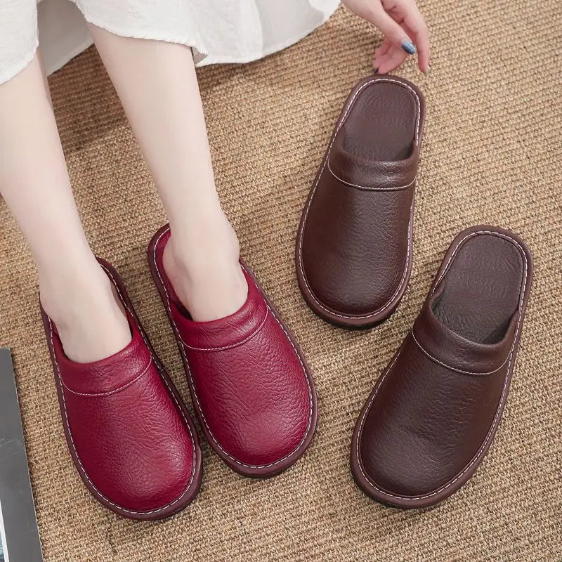 Unisex Leather Slippers  Non-slip Waterproof Floor Slides