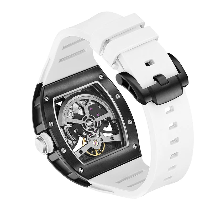 Men's Automatic Watches Tonneau Mechanical Clock Earth Dial Waterproof  Wrist Watch