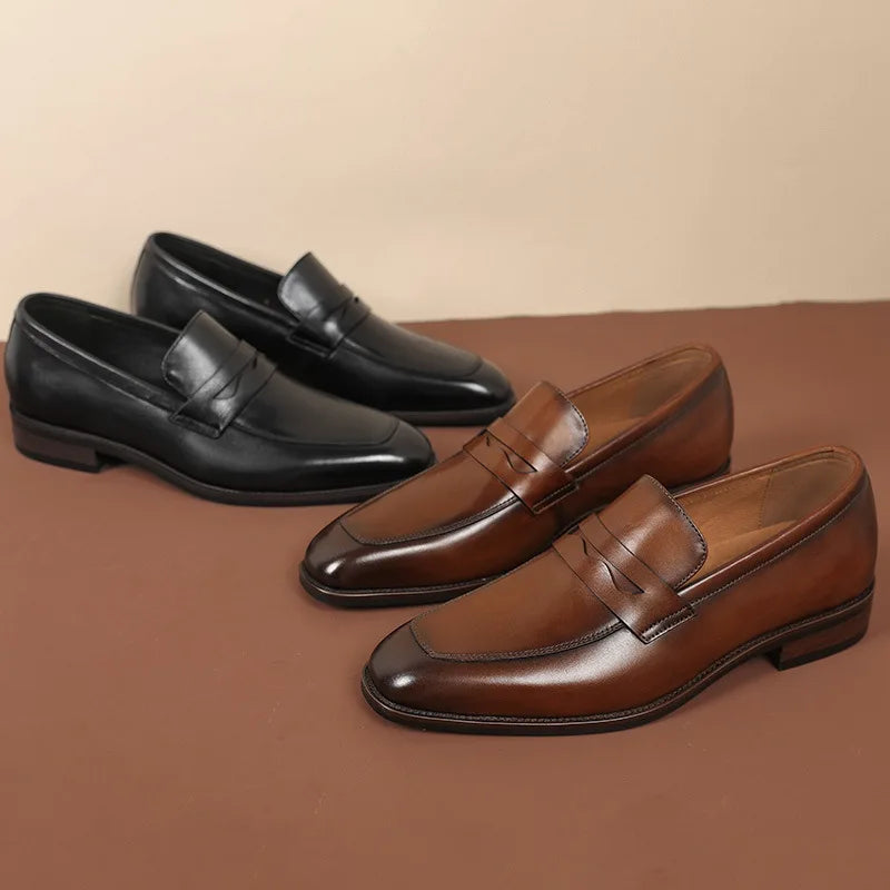 Loafer Shoes For Men Genuine Leather Mens Shoes Driving Shoes Leisure Business Lazy Shoes Plus Size 37-47