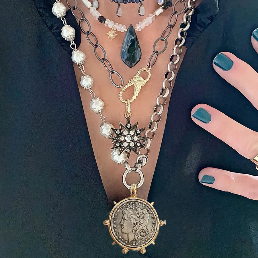 Vintage Round Charm Layered Necklace Women's Jewelry