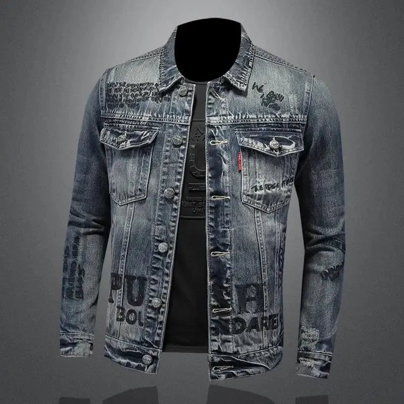 Men's denim jacket  casual lapel handsome motorcycle jacket