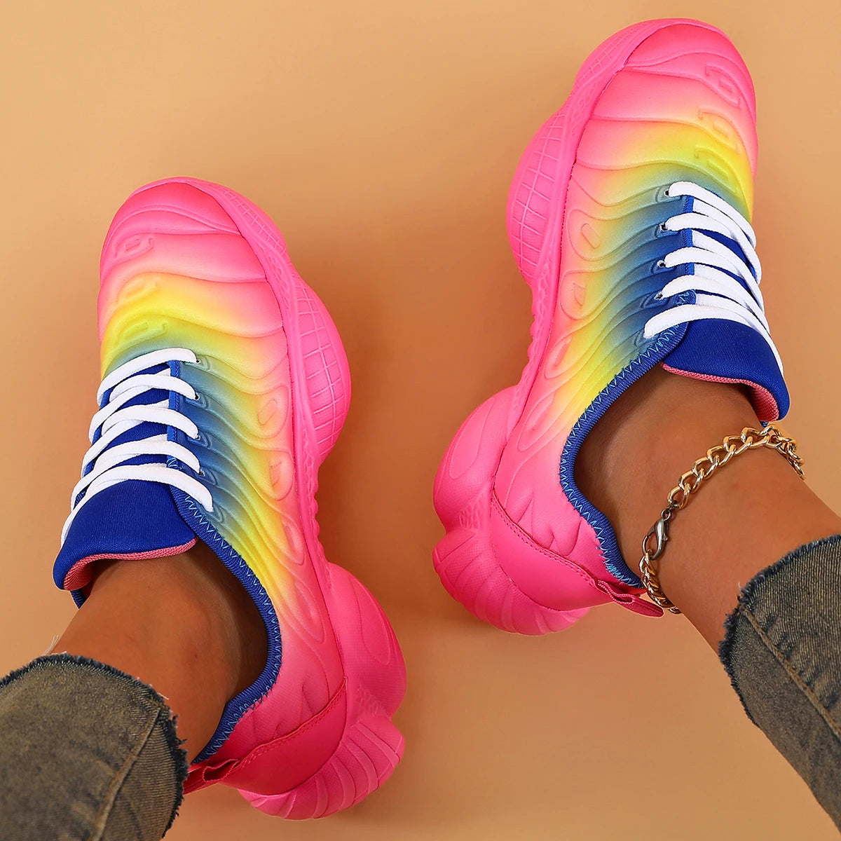 Women Sneakers  Rainbow Color Platform Shoes