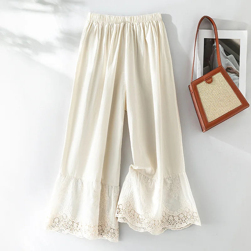 Wide Leg Long  Vintage Lace High Waist Straight Trousers