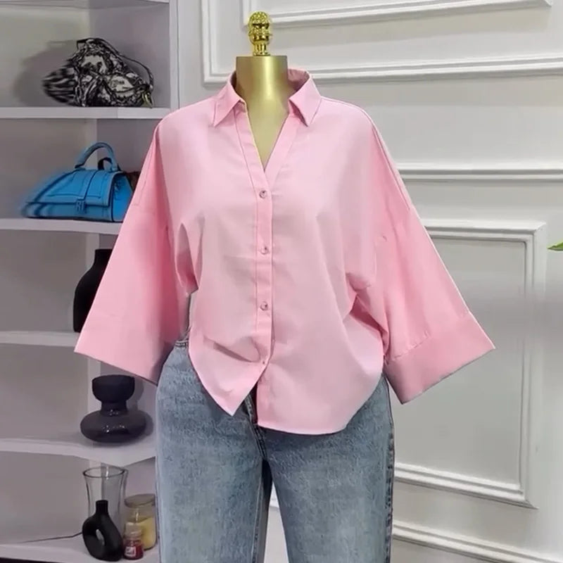 Blouses Shirt Turn Down Collar Full Sleeve