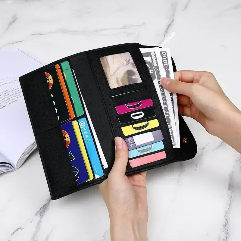 Retro Wallet Women's Long Large Capacity Buckle Multi Card Trifold Handbag