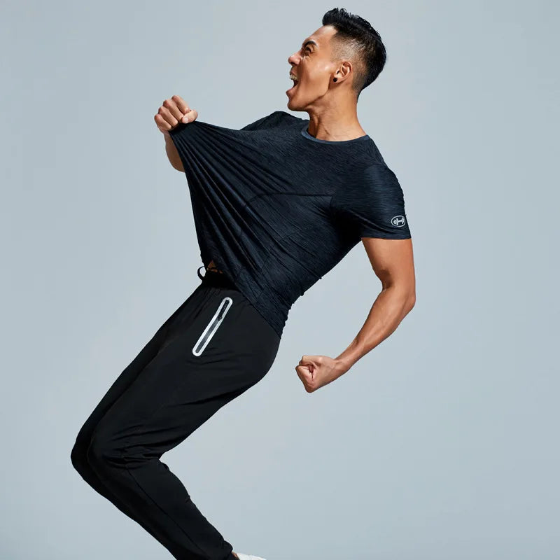 Men Fitness Set Short Sleeves Pants Quick Dry