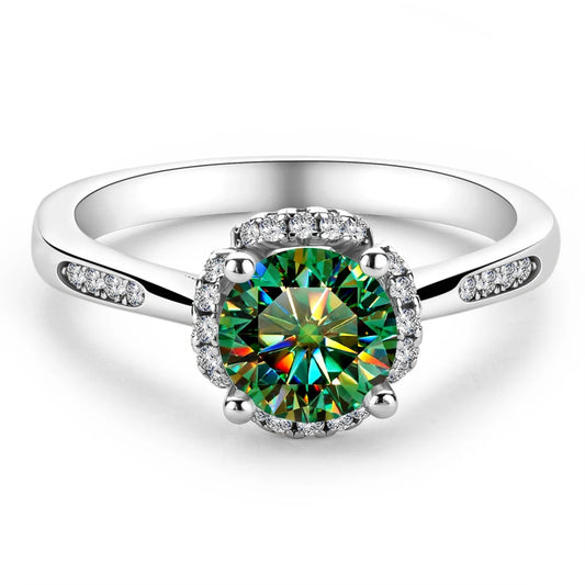 Green Moissanite Silver Ring
