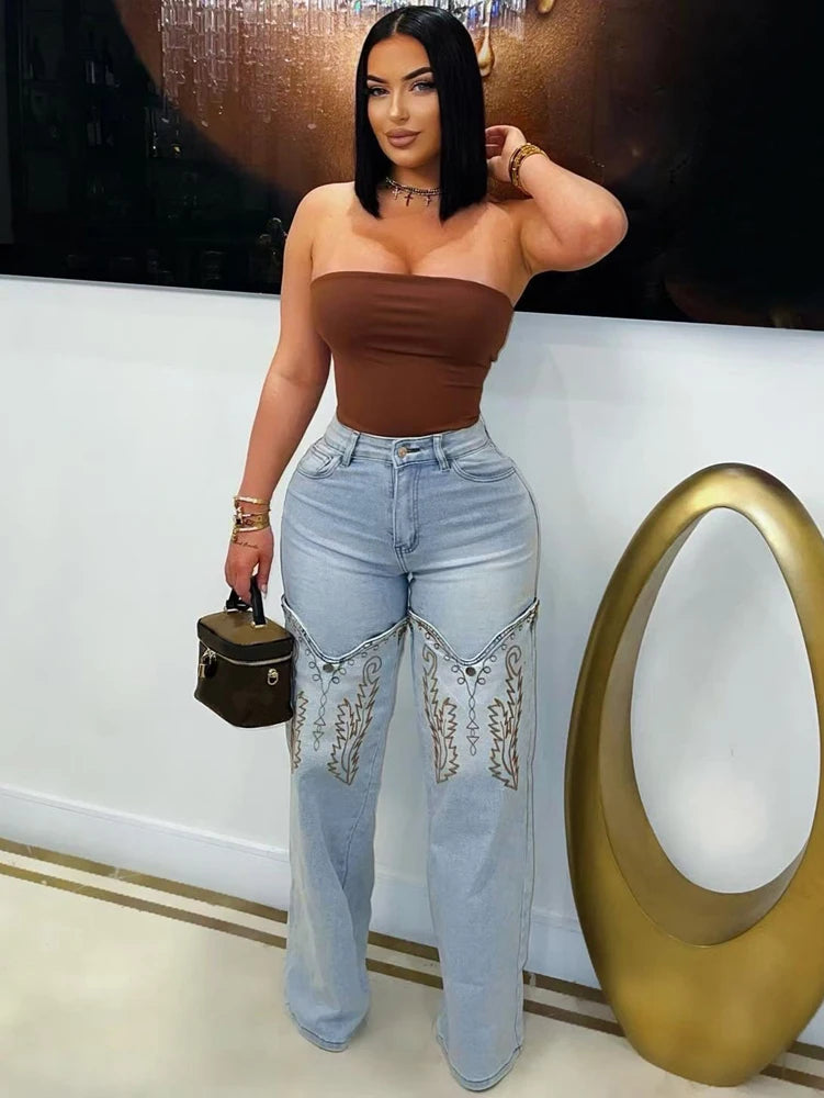 Fashion Woman Vintage Embroidery Denim