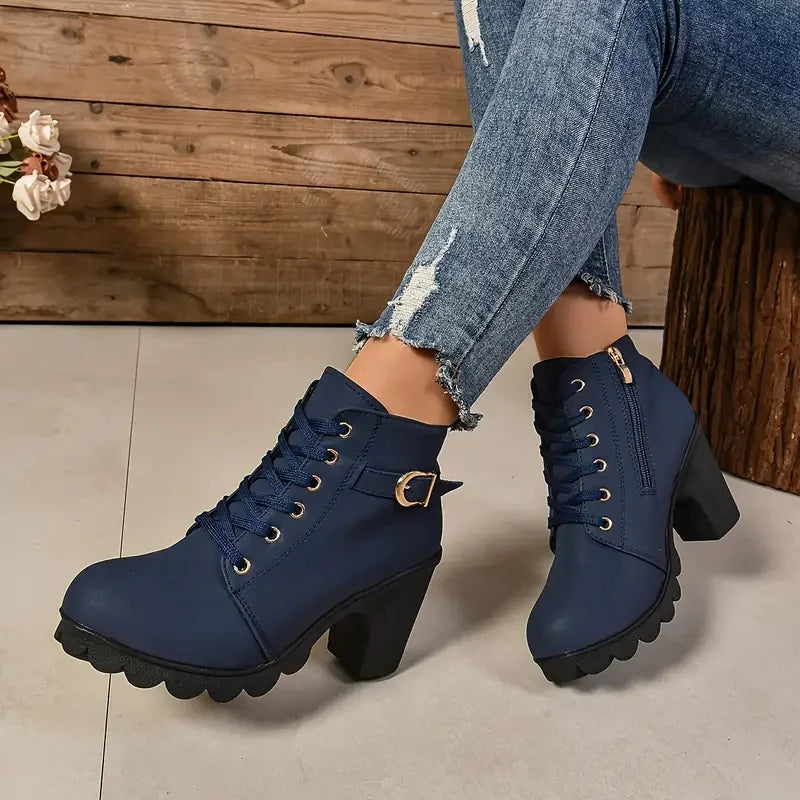 Women Boots Autumn Winter High Quality Boots Lace-up High Heels Shoes