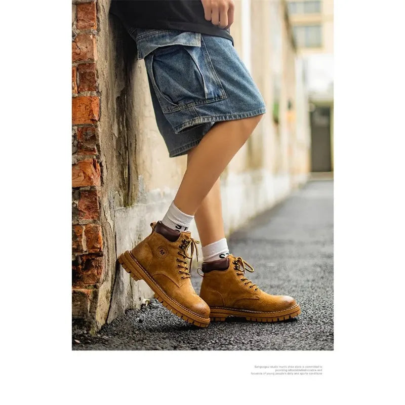 Men's high top boots outdoor work shoes anti slip and comfortable yellow boots