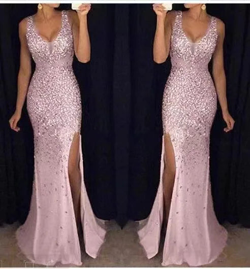 New Style New Slit Bronzing Dress Long Skirt Sexy Outfits Women