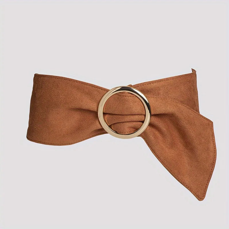 Fashionable and elegant retro women's high-end round buckle suede waist belt