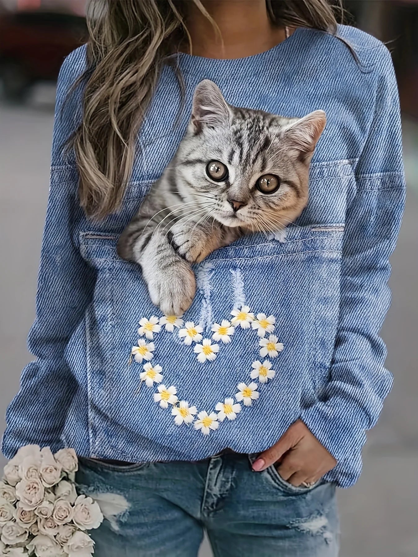 Women's Sweatshirt Cute Cat graphic Print Sweatshirt