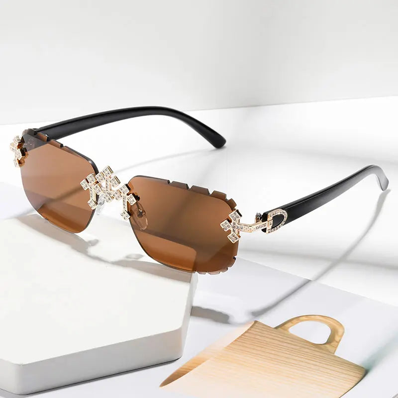 New Frameless Fashion Glasses for Men and Women, High-Definition Lenses with Textured Rhinestone Inlays