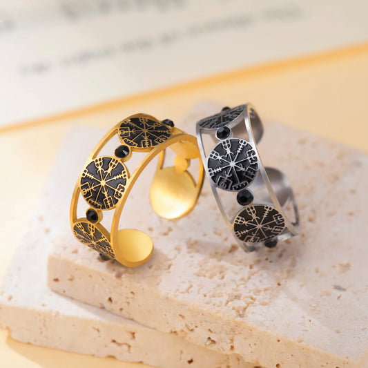 Sipuris Viking Compass Open Rings Stainless Steel Women's Jewelry