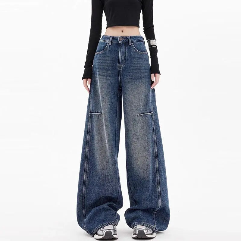 Women Casual Blue Wide Leg Jeans