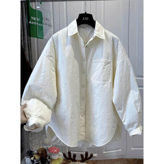 Quilted  Lightweight Cotton Added Polo-neck Oversized Solid Jackets
