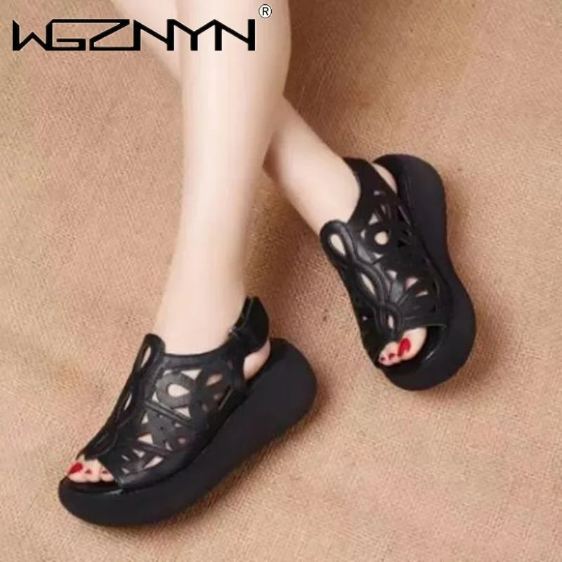 Women Sandals Soft Leather Wedges Shoes