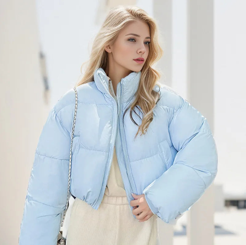Puffer Jacket Stand-up Collar Cropped Quilted Jacket