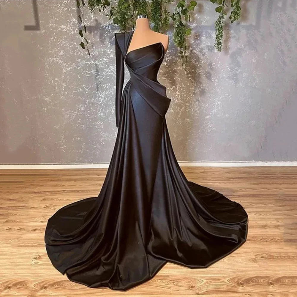 Gorgeous Satin Simple One Shoulder Sleeve  Gowns