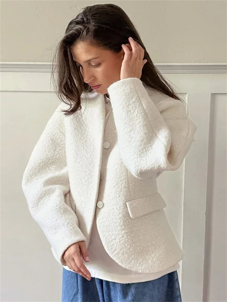 White Loose Knitwear Jackets For Women