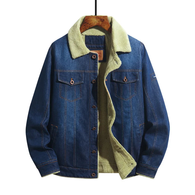 Men Denim Jackets Autumn Winter Lamb Fleece Lining Warm