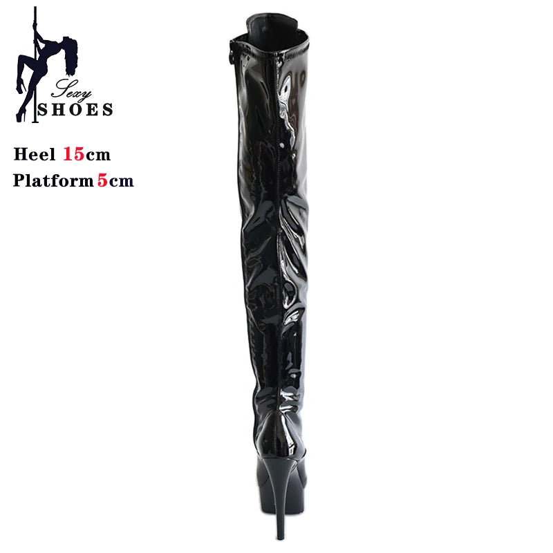 Shoes on Heels Over-the-knee Modern Boots Women Black Thin High Heels Round