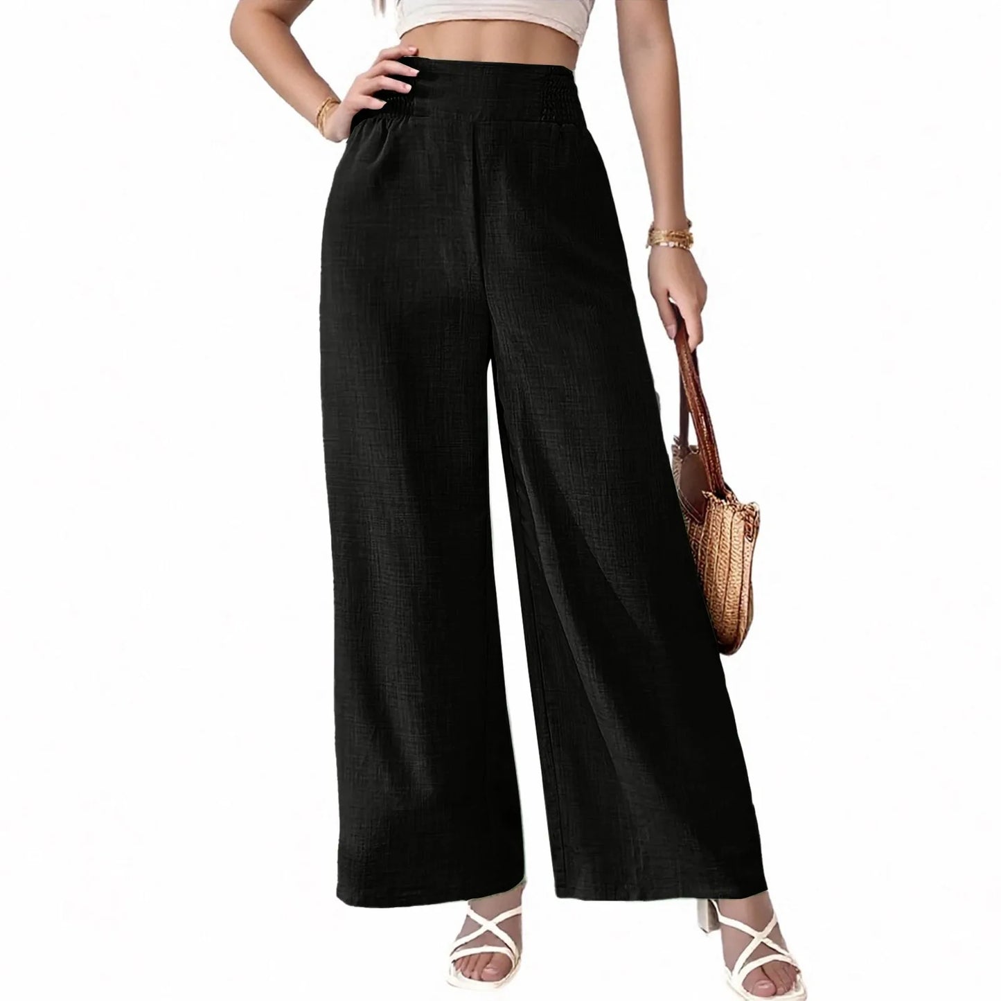 Women's summer thin twill pants versatile casual wide-leg trouser