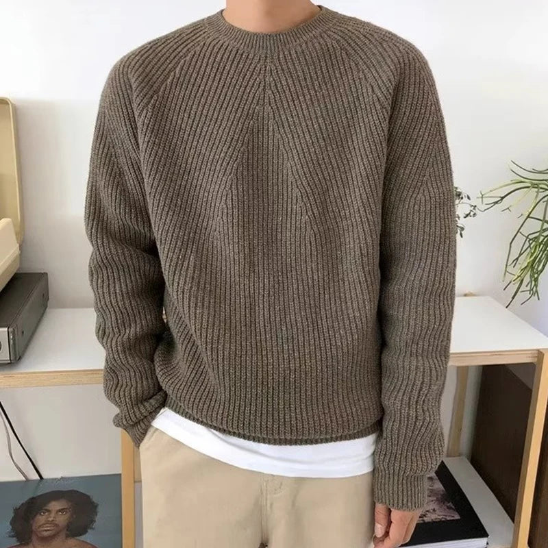 Streetwear Fashion Mens Knit Sweaters  Casual  Long Sleeve Jumper Tops For Men