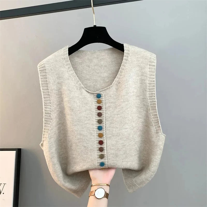 Women Knitted  Sleeveless Sweater Jacket