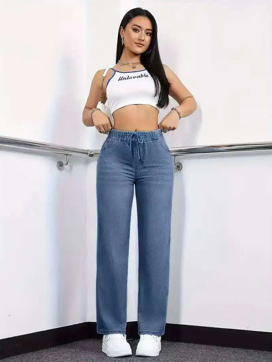 Women’s straight-leg jeans with elastic waistband