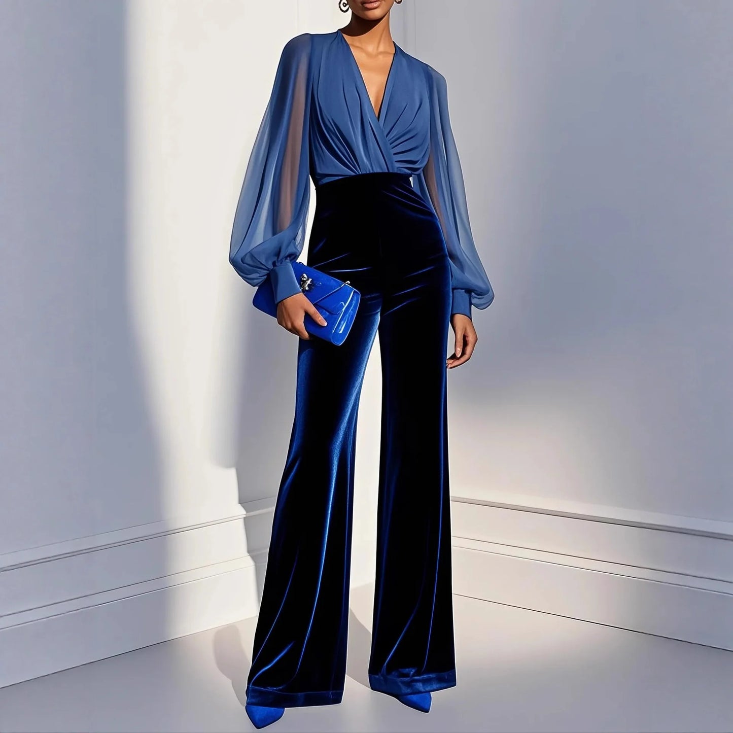 Fashion Jumpsuit Women's Slim Fit Mesh Long-sleeved Jumpsuit