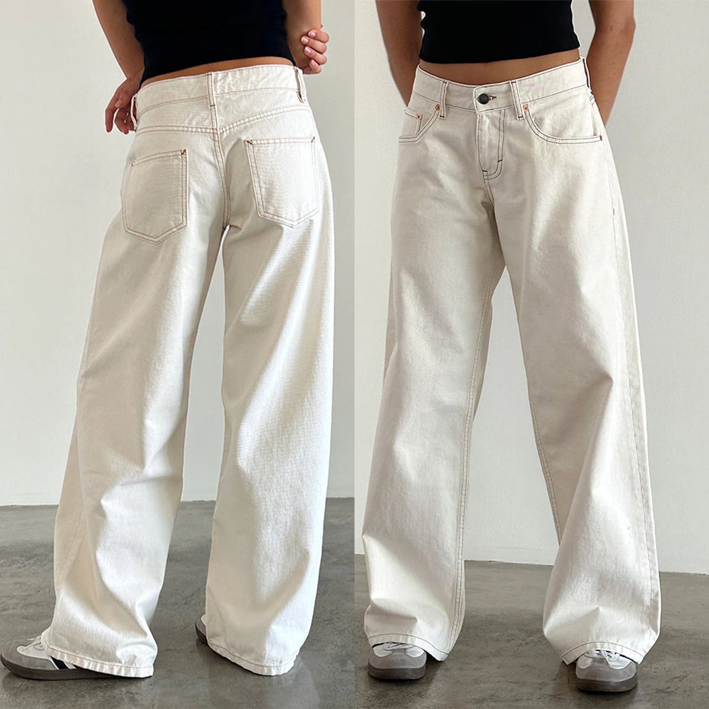 Women's versatile jeans, aesthetic solid color low rise