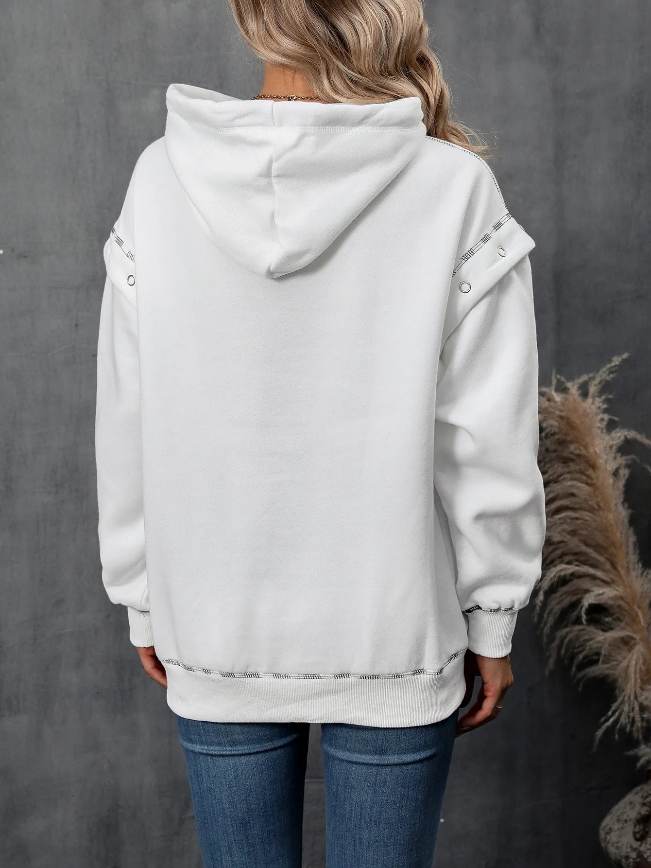 Women's Hooded Sweatshirt with Shoulder Sleeves and Drawstring