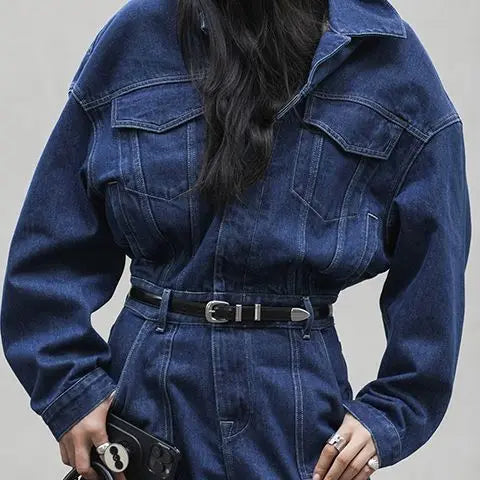 Jumpsuits Women  Safari Style Loose Long Sleeve Denim Jumpsuits