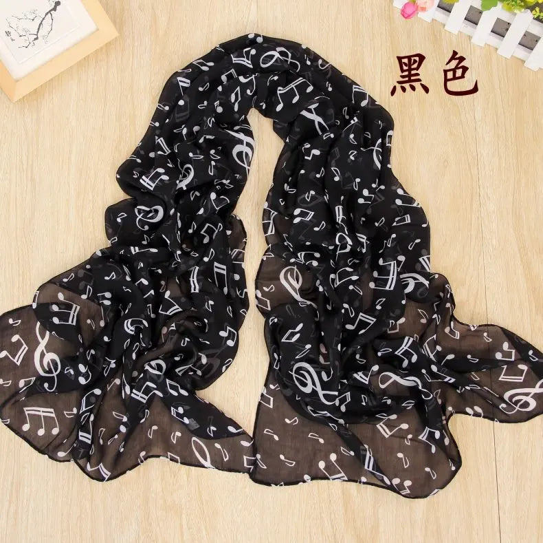 Ladies Musical Note Print Chiffon Neck Scarf