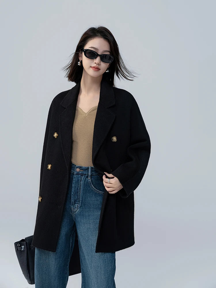 Mid-Length Women's  Camel  Double Breasted coat