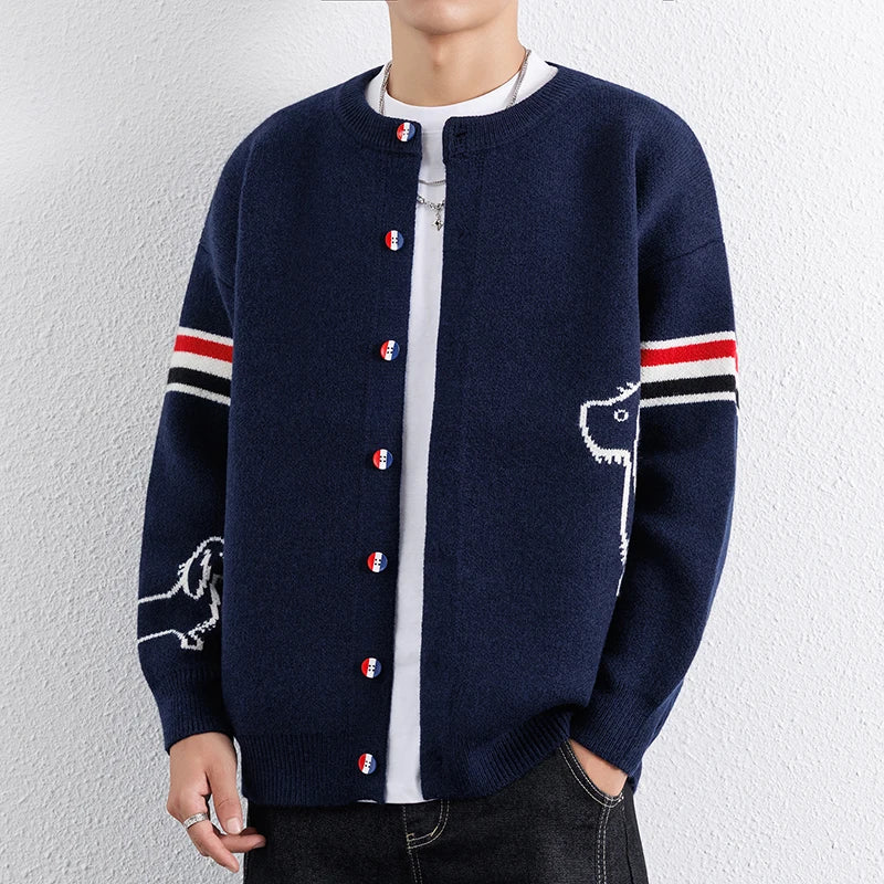 Knitted Cardigan Jacket for Men  Wide Pine Stand Collar Sweater