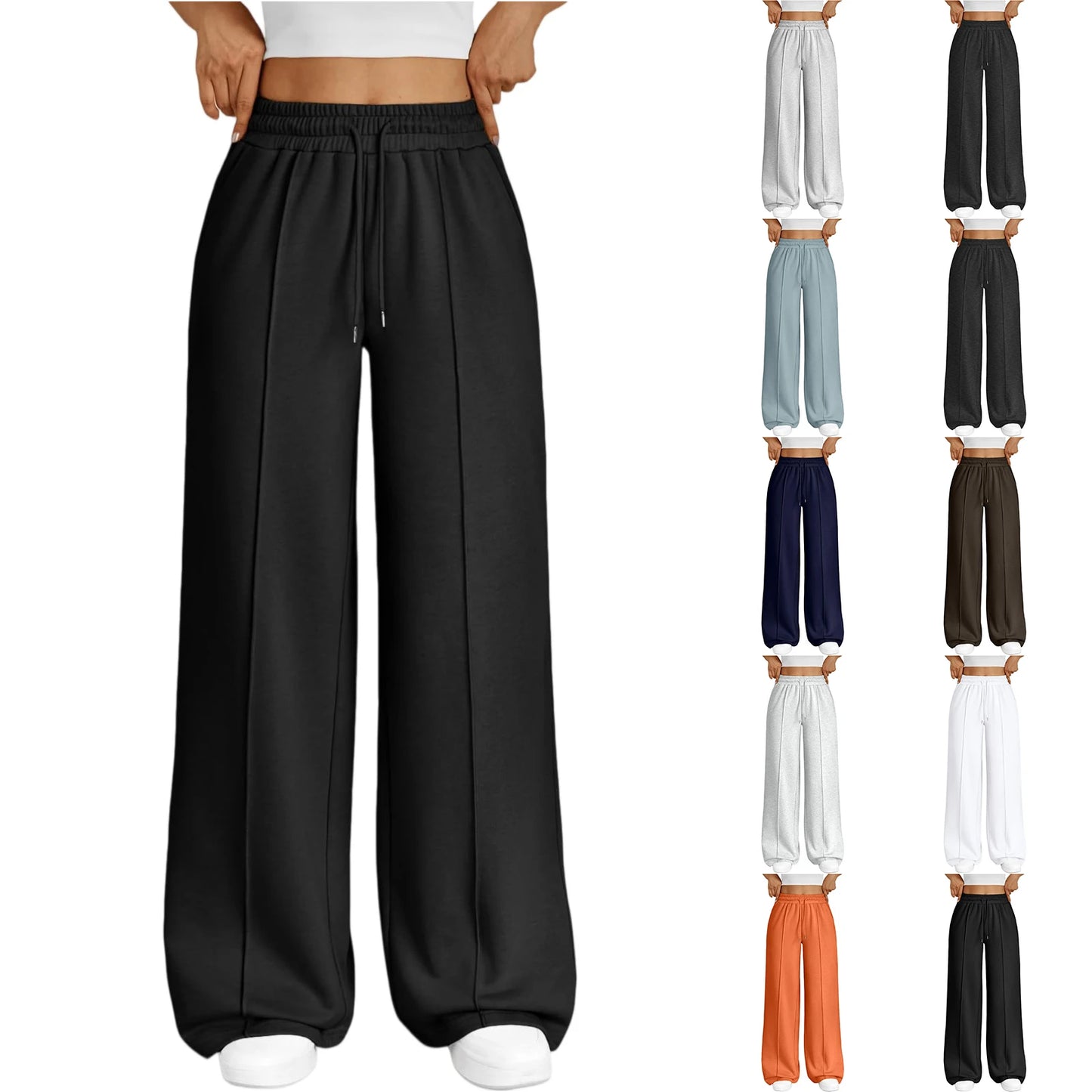Wide Leg  Fleece Lined Sweatpants Plain Fitness Joggers