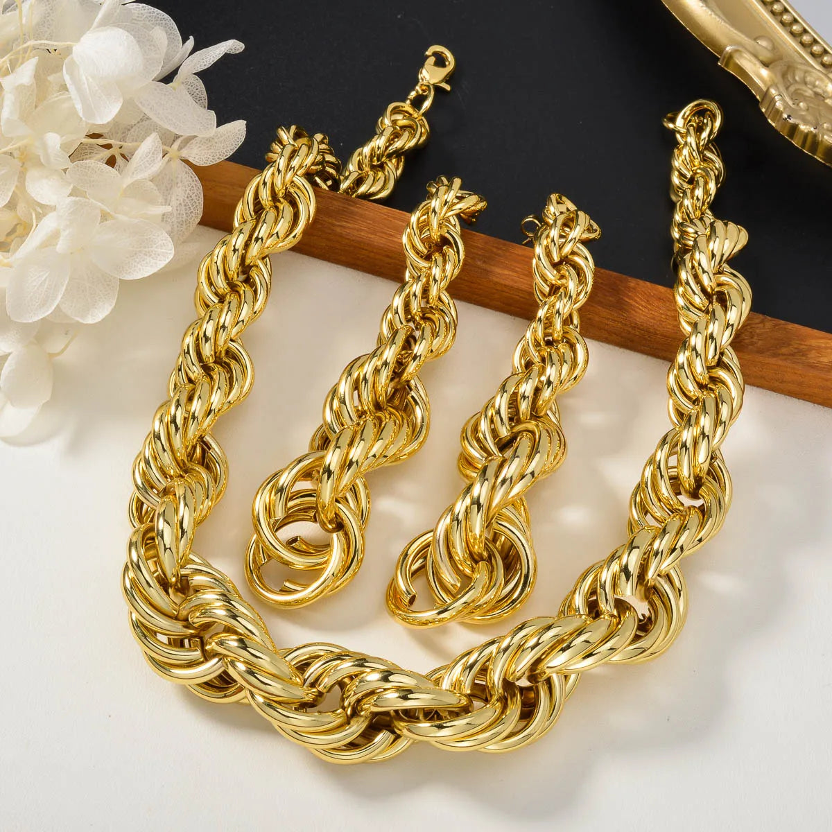 3pcs Men's Women's Jewelry Set Fried Dough Twists Necklace Bracelet Earrings