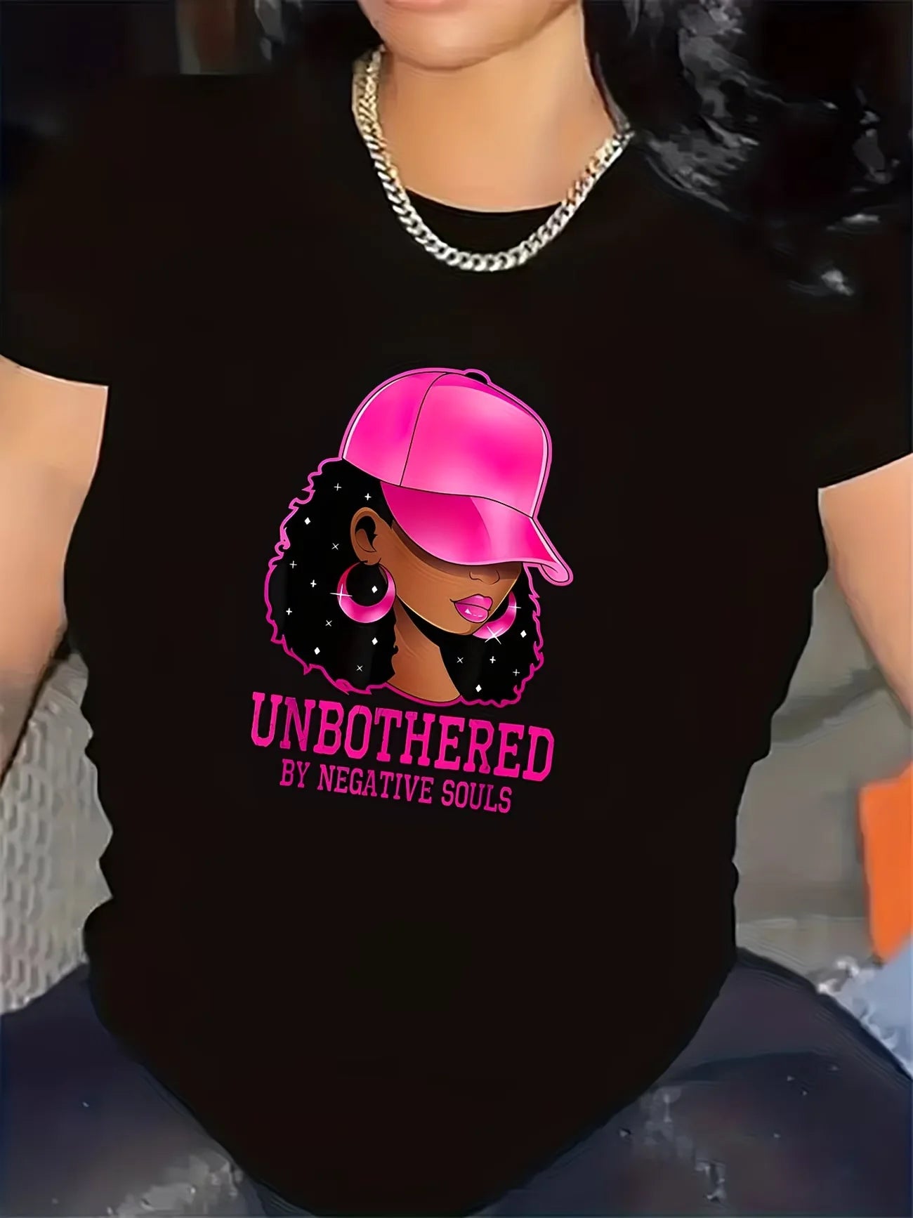 T-Shirt for Women  Comfortable Fabric, Stylish Pink Cap Illustration,