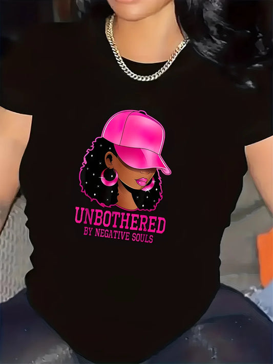 T-Shirt for Women  Comfortable Fabric, Stylish Pink Cap Illustration,
