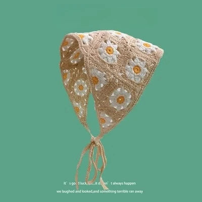 White Woven Floral Lace Hair Scarf Wraps