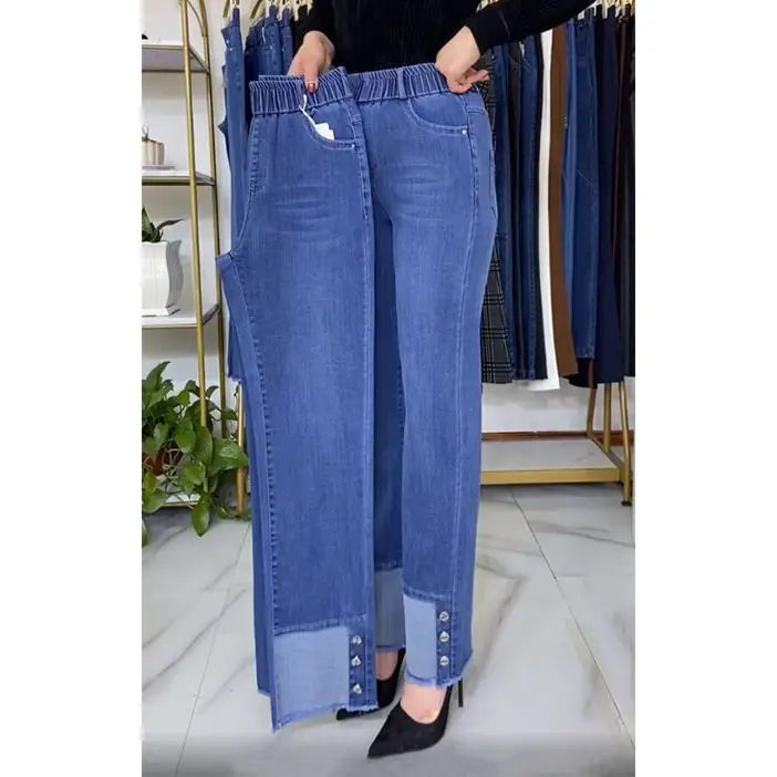 Middle-aged Women's Jeans Stretch Waist Denim