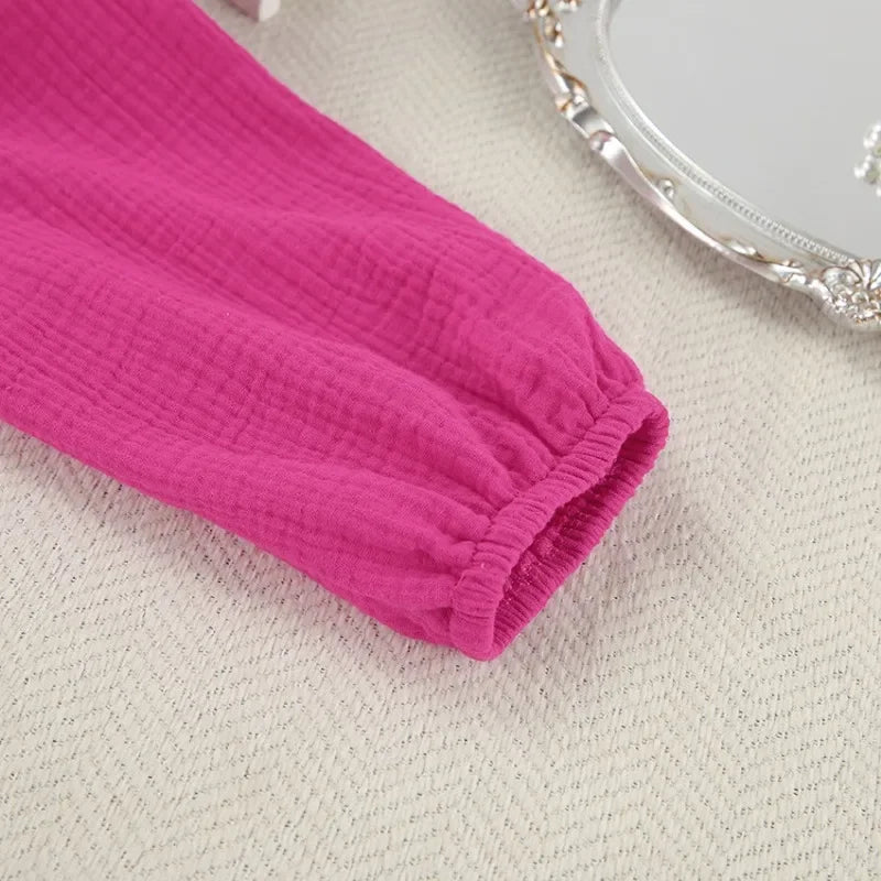 Muslin Long Sleeve V-neck Casual  Robes