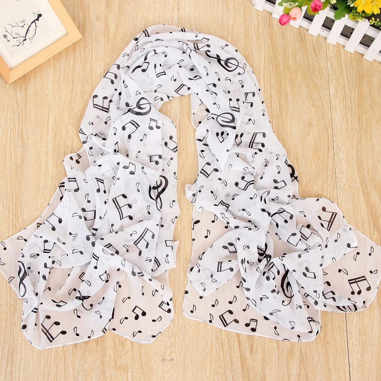 Ladies Musical Note Print Chiffon Neck Scarf