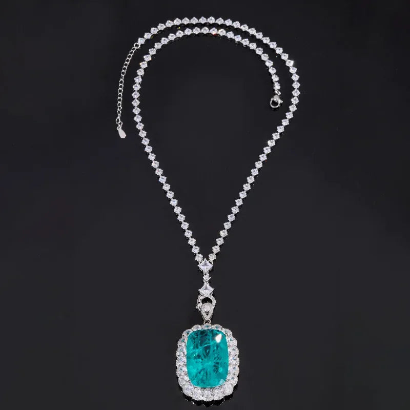 Aqua Blue Gemstone Pendant Necklace with Sparkling Zircon