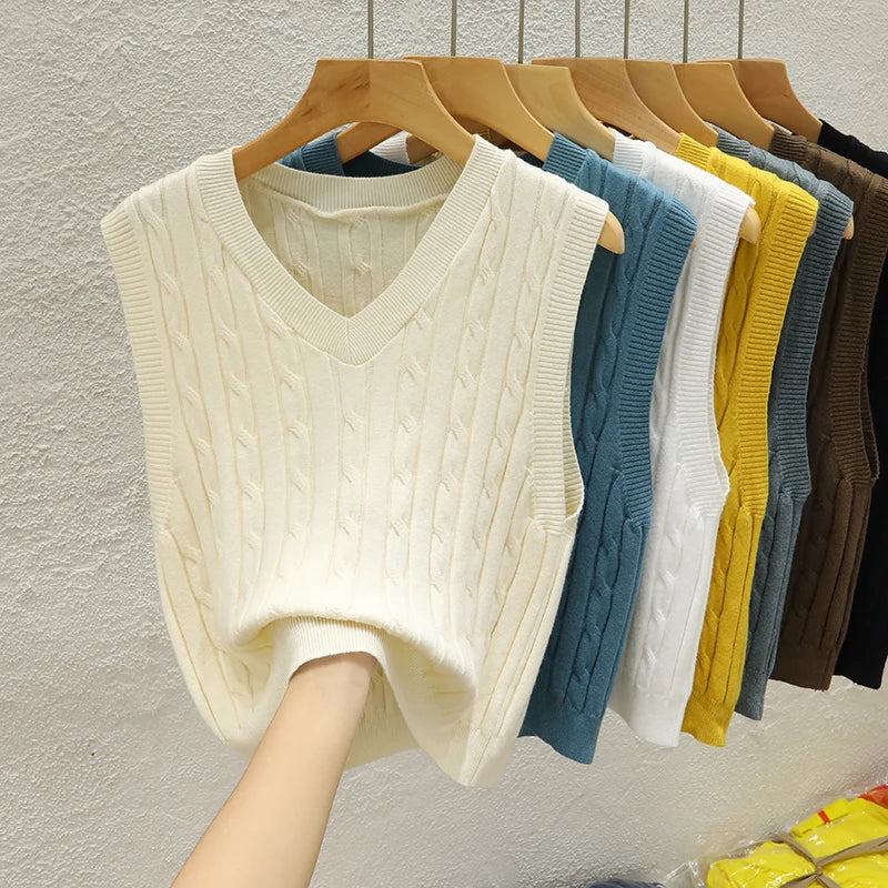 Knitted Women Sweater Vest New Sleeveless V-Neck Knit Sweater Vest